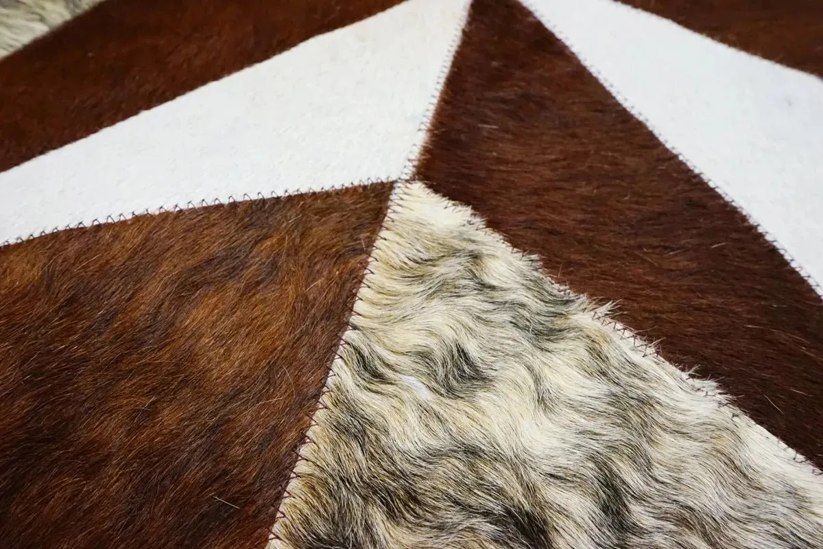 Texas Star Round Cowhide Patchwork Rug