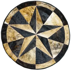 Texas Star Round Cowhide Patchwork Rug