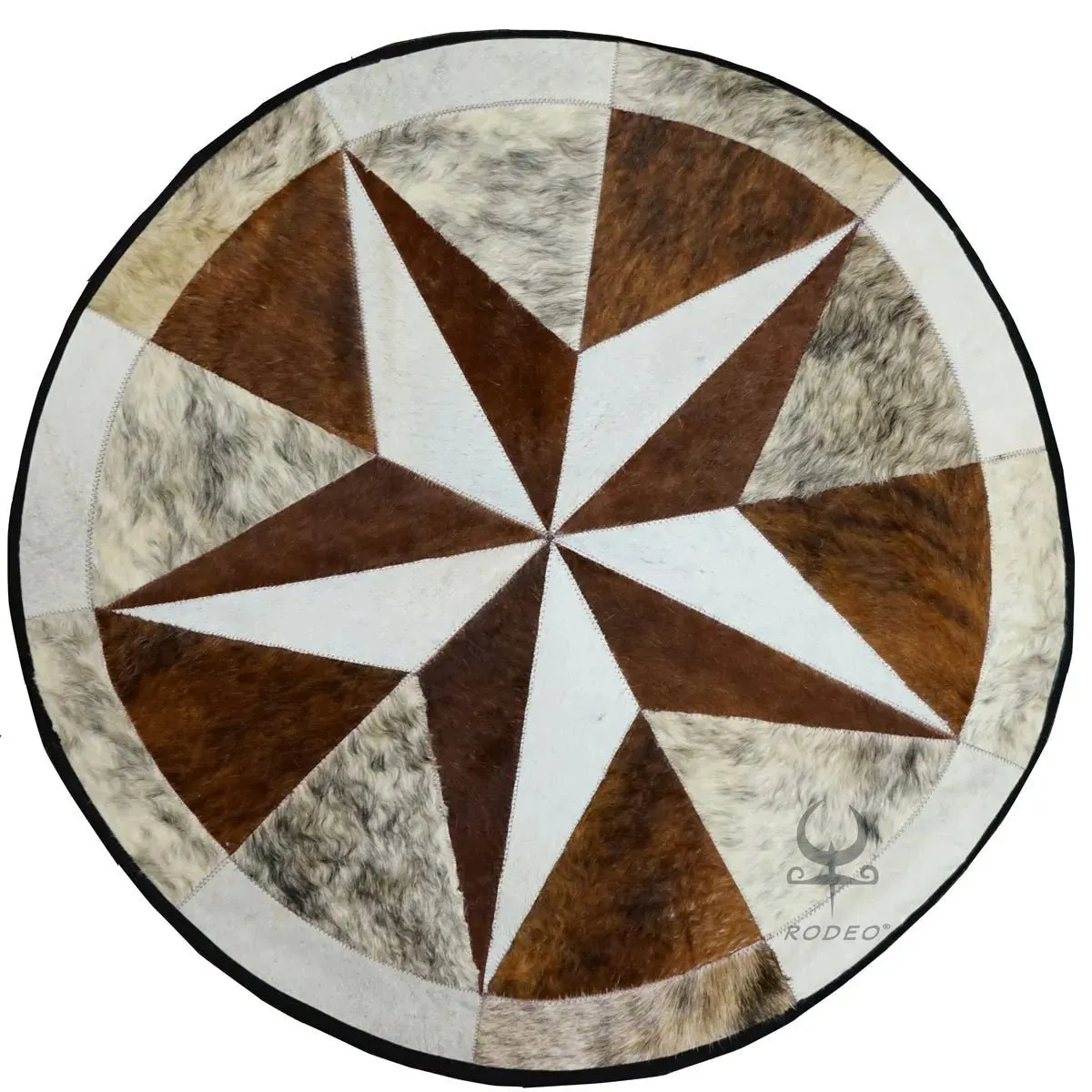 Texas Star Round Cowhide Patchwork Rug