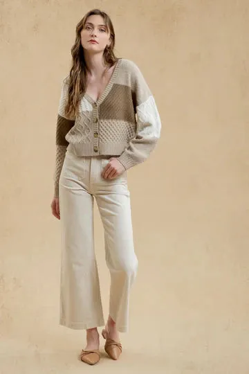The Phoebe Button Up Patchwork Sweater