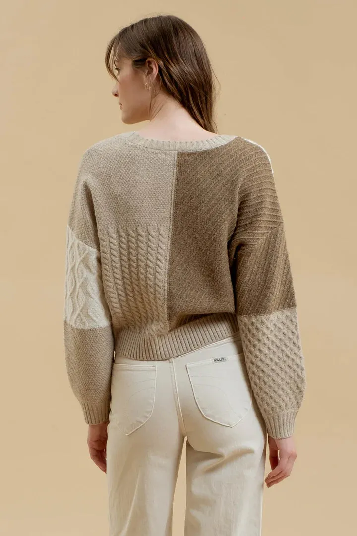 The Phoebe Button Up Patchwork Sweater