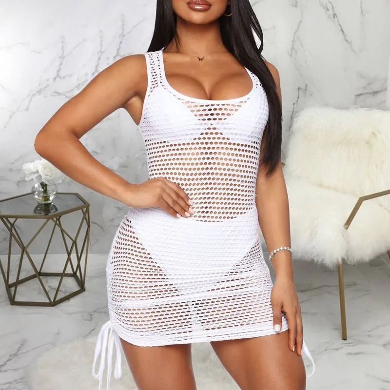 Thick Strap Drawstring Hollow Out Dress Cover-ups