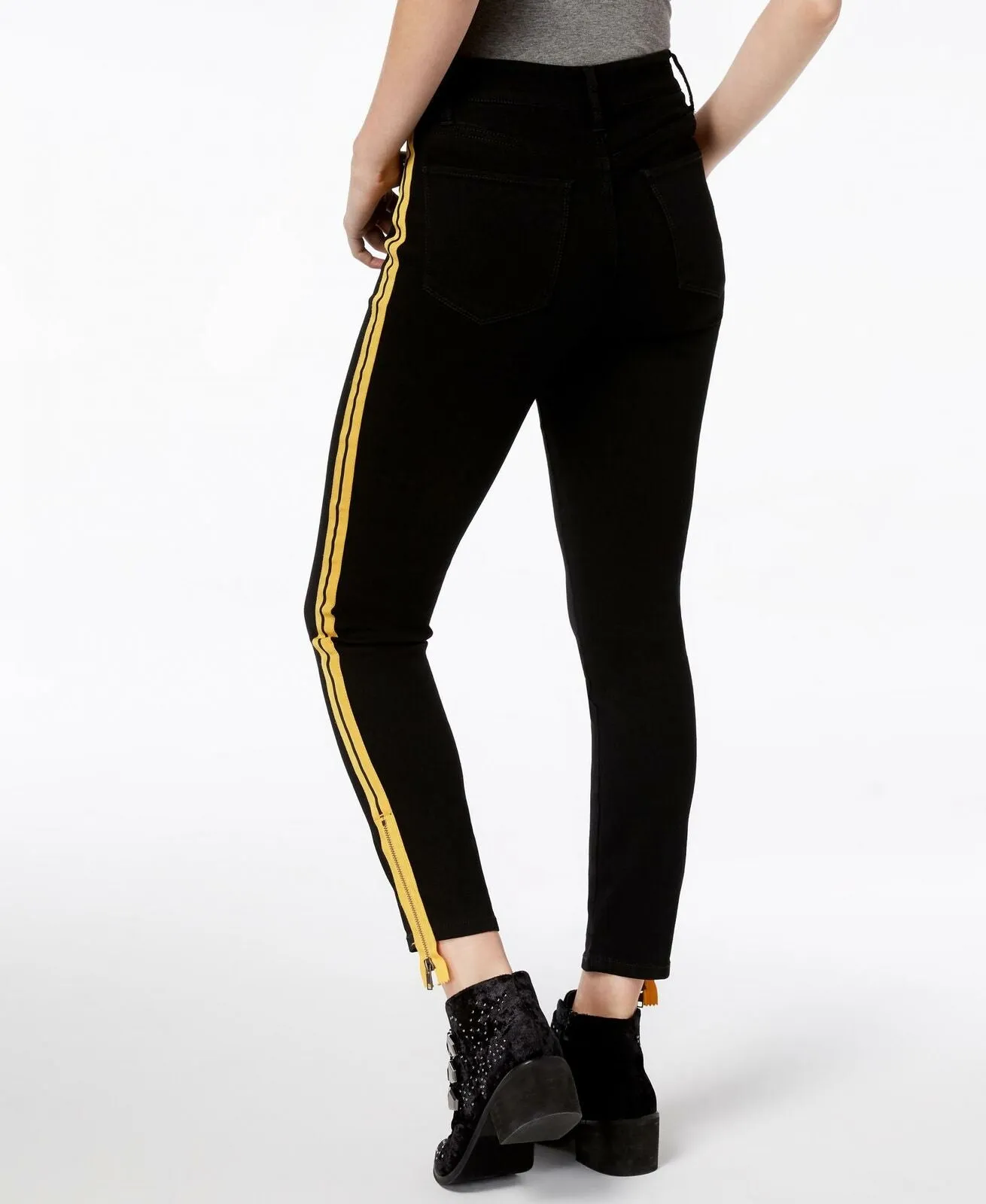 Tinseltown Women's Varsity Striped Exposed Zipper Skinny Jeans