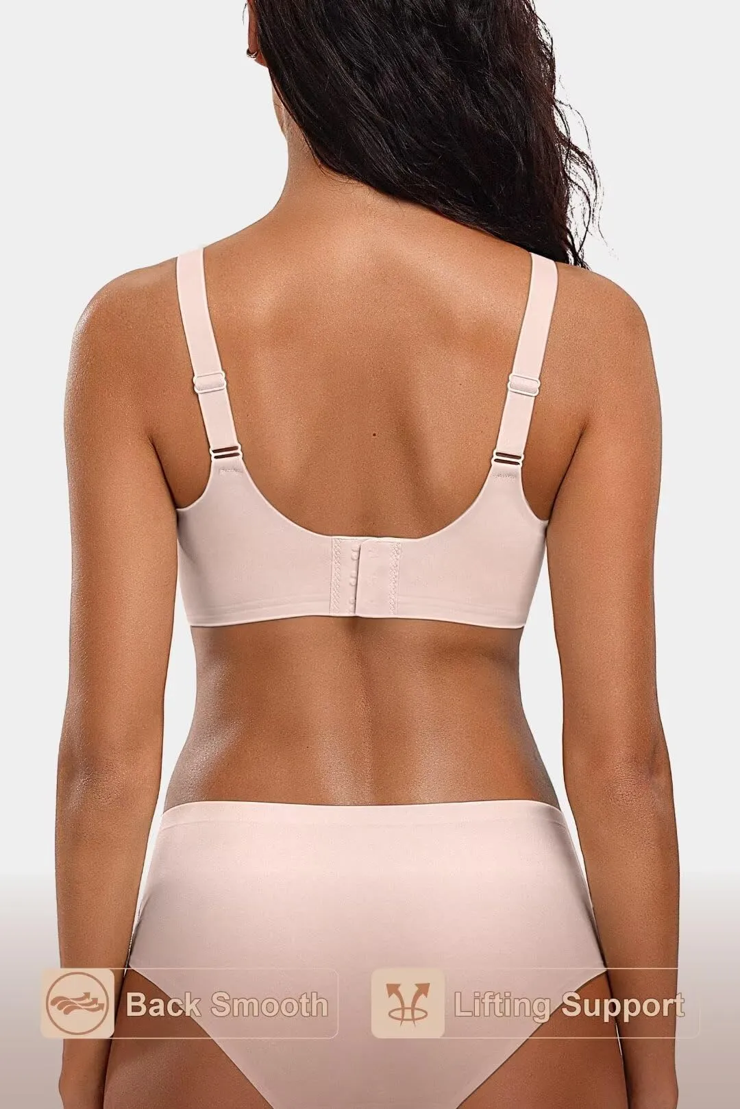 Vertvie Women's Seamless Bras No Underwire Scalloped Push Up Bras Soft Wireless Comfort Bralettes Full Coverage Everyday Bra (Skin,Large)