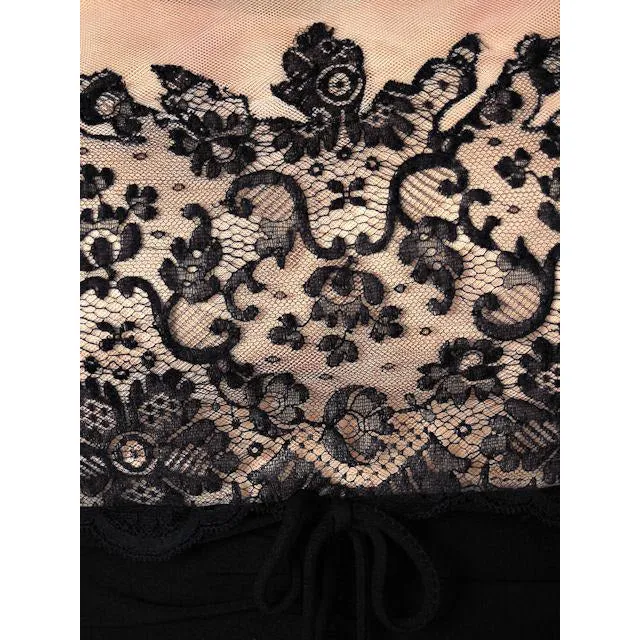 Vintage Black /Pink Rayon & Lace Cocktail Hobble Dress Wiggle Train 1950s 40-30-43