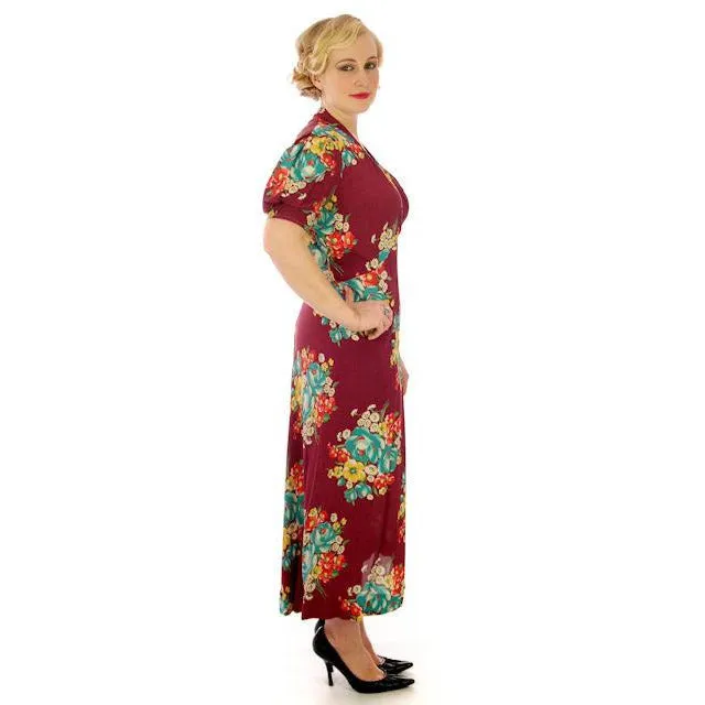 Vintage Plus Size Dressing Gown/Robe Rayon Print 1940s 42-36-42