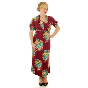 Vintage Plus Size Dressing Gown/Robe Rayon Print 1940s 42-36-42