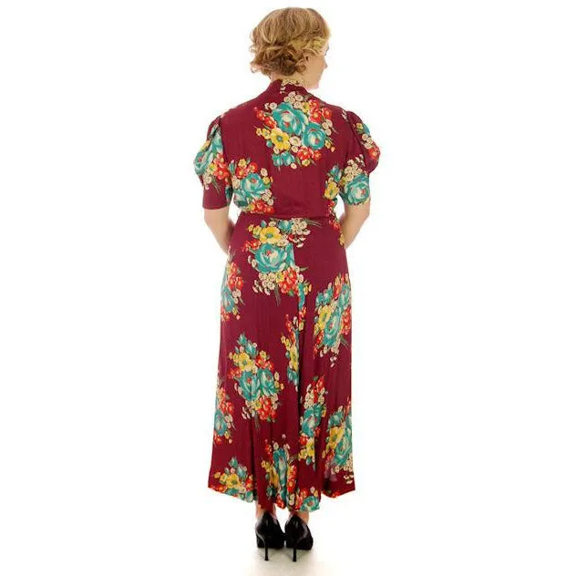 Vintage Plus Size Dressing Gown/Robe Rayon Print 1940s 42-36-42