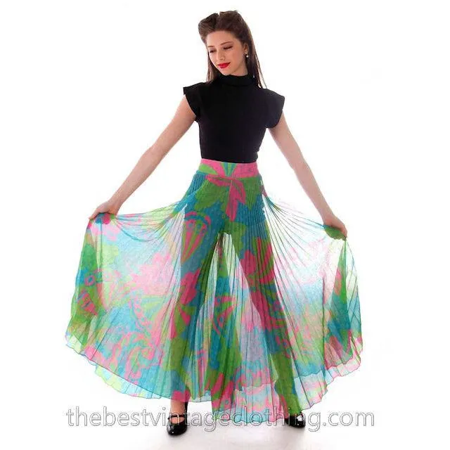 Vintage Sheer Palazzo Pants Super 1960s Mod Print Mr. Pants 27 Waist