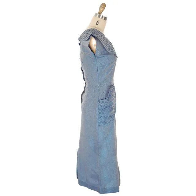 Vintage Womens S Dress Changeable Blue Bombshell Great Pocket Detail 1950s 38-26-38