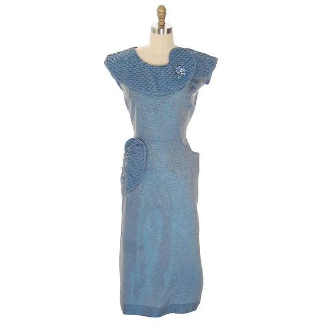 Vintage Womens S Dress Changeable Blue Bombshell Great Pocket Detail 1950s 38-26-38