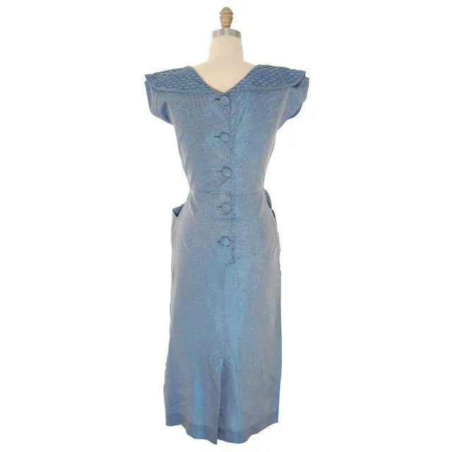 Vintage Womens S Dress Changeable Blue Bombshell Great Pocket Detail 1950s 38-26-38