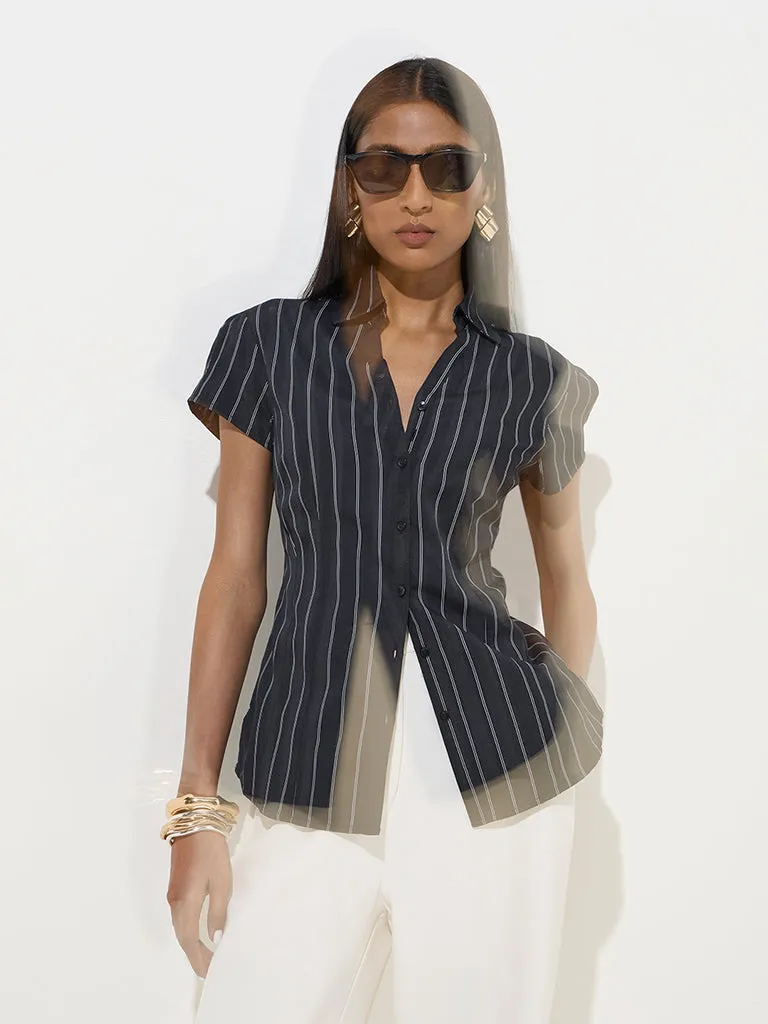 Wardrobe Black Stripe Printed Shirt
