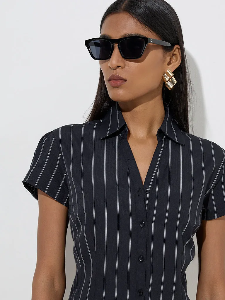 Wardrobe Black Stripe Printed Shirt