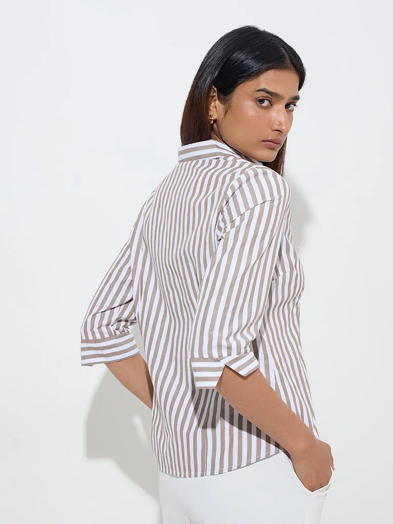 Wardrobe Taupe Stripe Printed Shirt