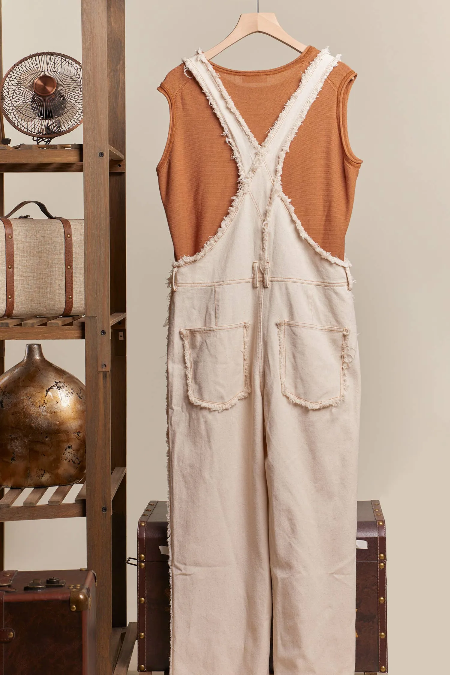 Washed Denim with Crochet Patchwork Mello Overall: Ivory