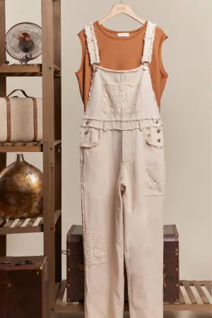 Washed Denim with Crochet Patchwork Mello Overall: Ivory