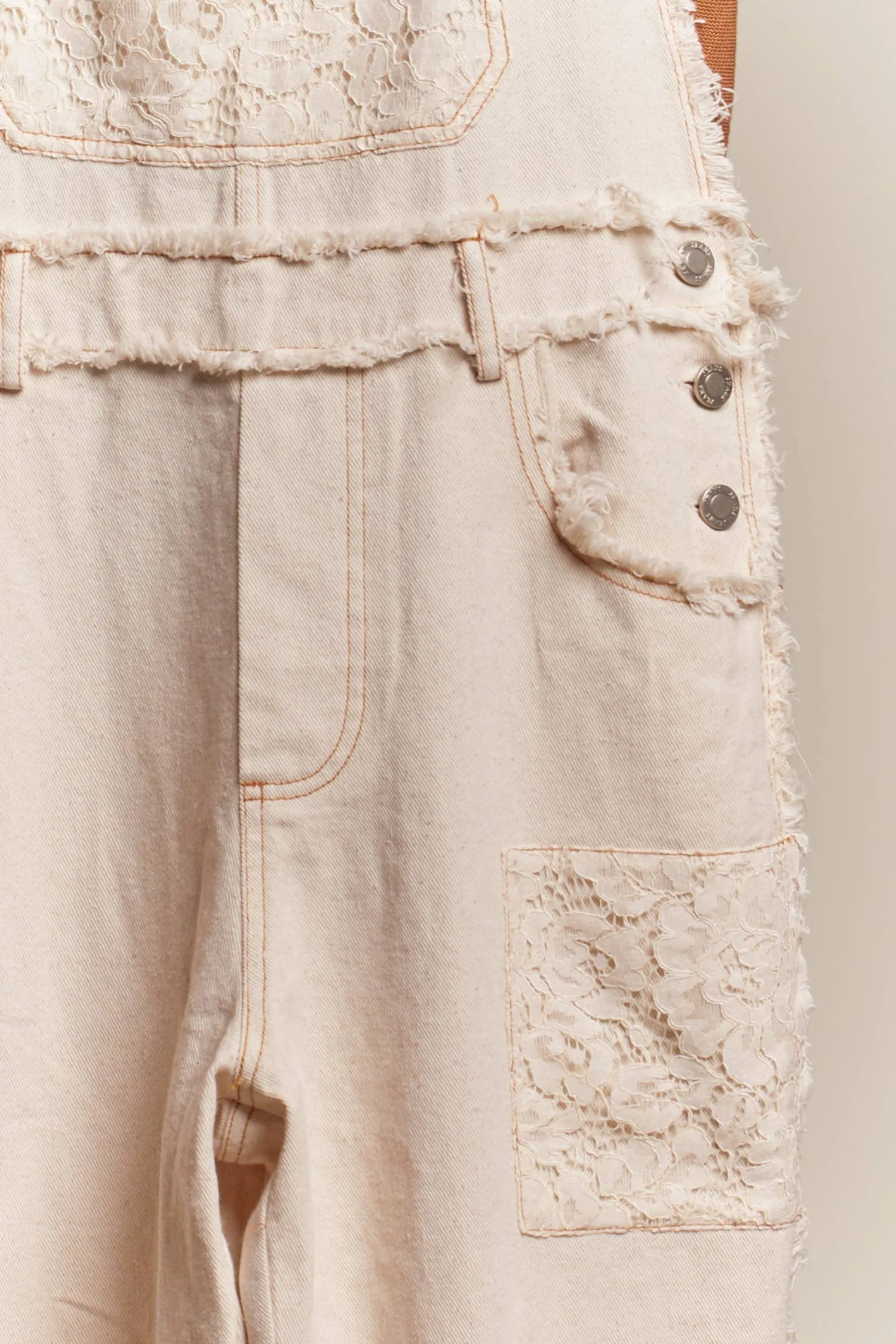 Washed Denim with Crochet Patchwork Mello Overall: Ivory