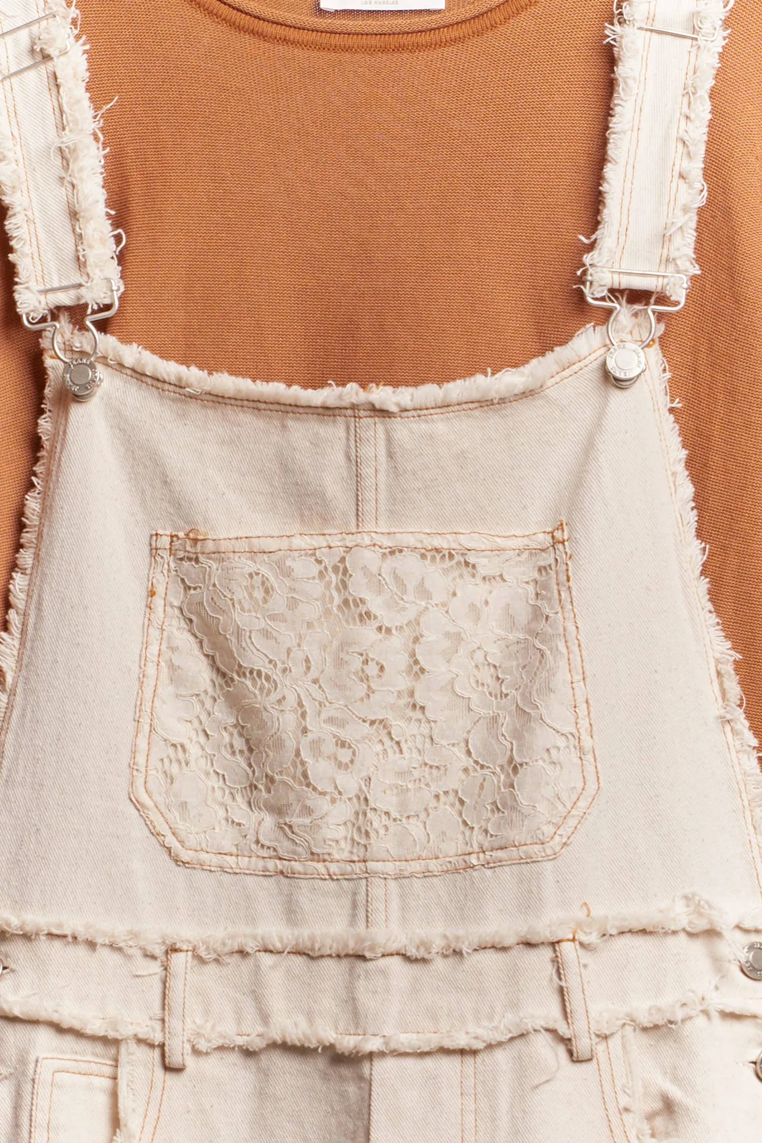 Washed Denim with Crochet Patchwork Mello Overall: Ivory
