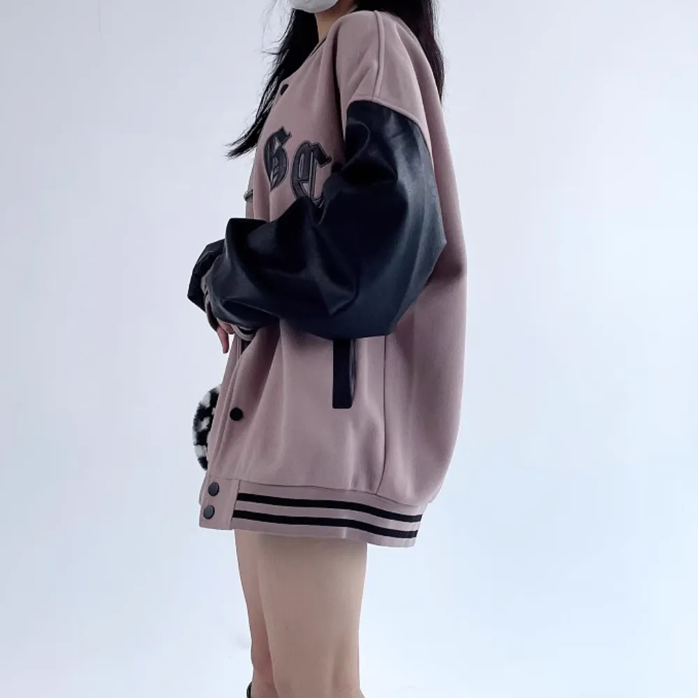 Women's Classic Gothic Lettering PU Patchwork Jacket