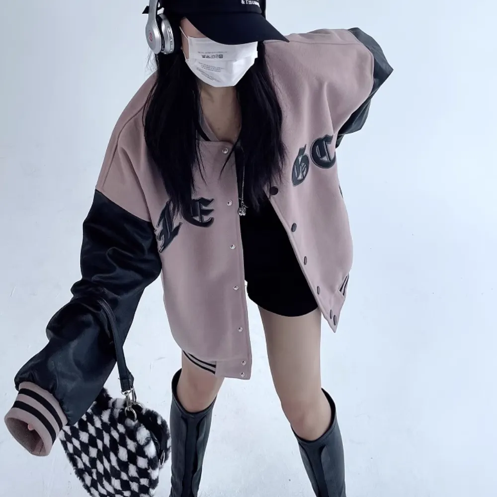 Women's Classic Gothic Lettering PU Patchwork Jacket