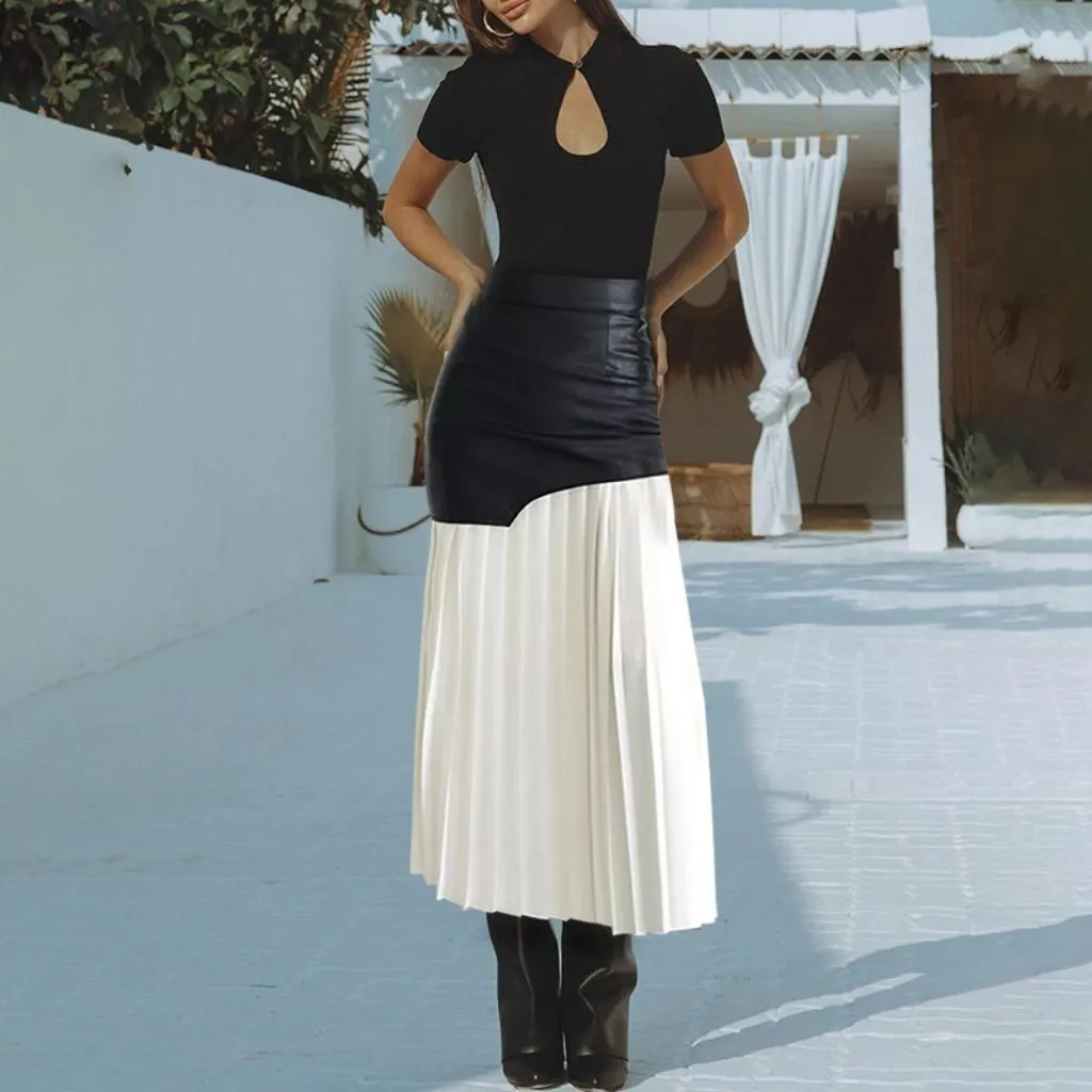 Women's Elegant PU Patchwork Maxi Skirt