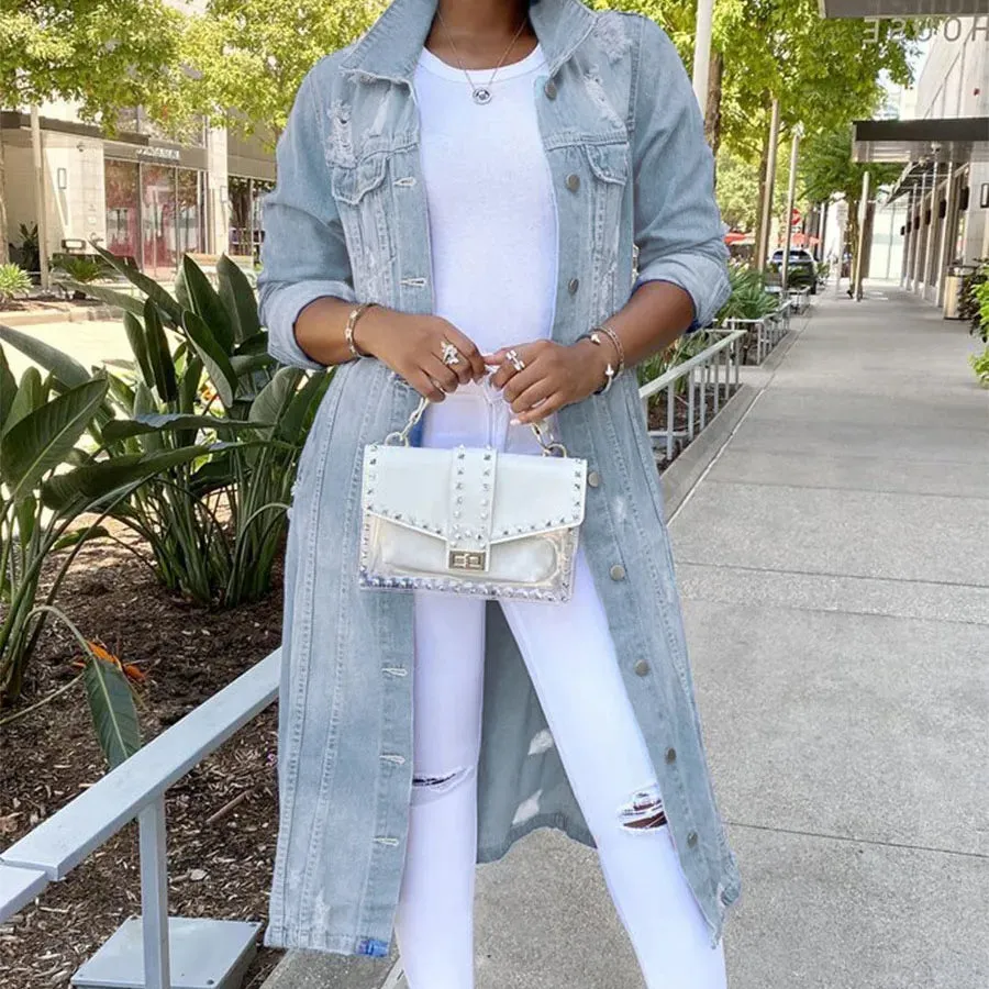 women's fashion solid color patchwork single breasted coat denim jacket