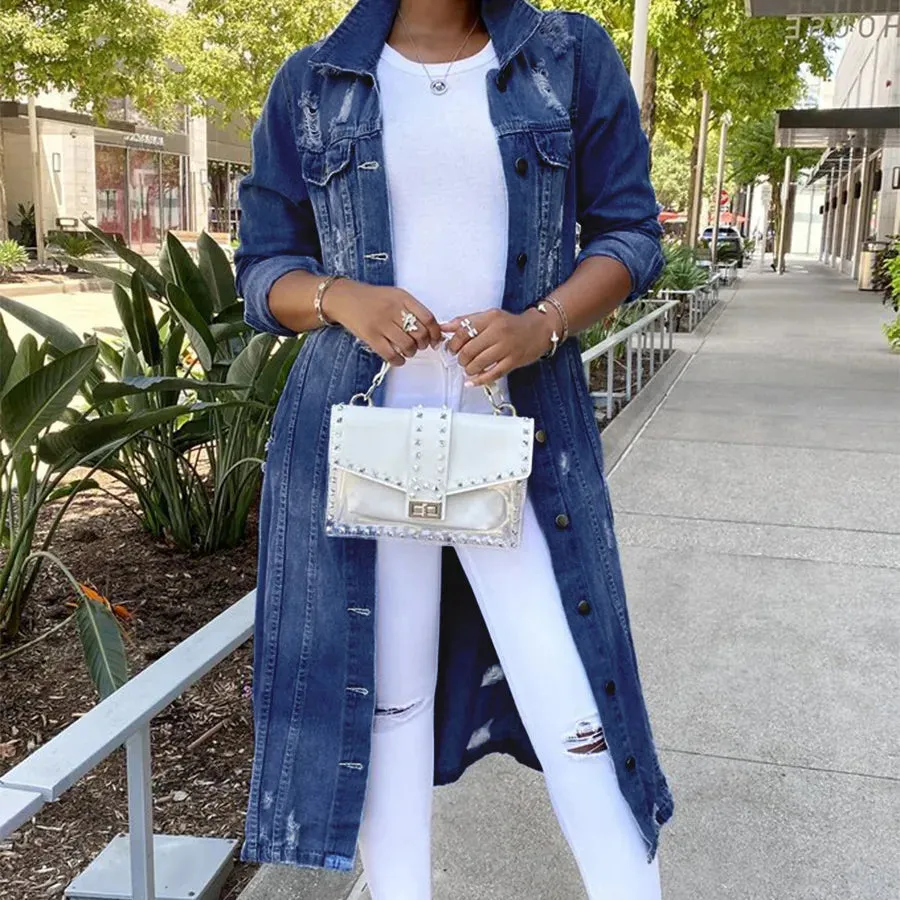 women's fashion solid color patchwork single breasted coat denim jacket