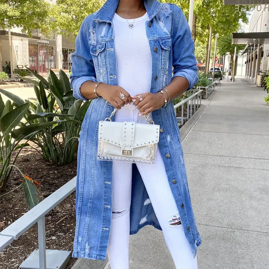 women's fashion solid color patchwork single breasted coat denim jacket