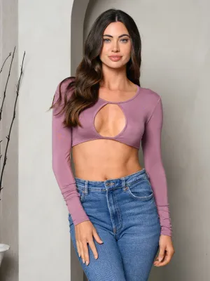 WOMEN'S LONG SLEEVE FRONT CUT OUT CROP TOP