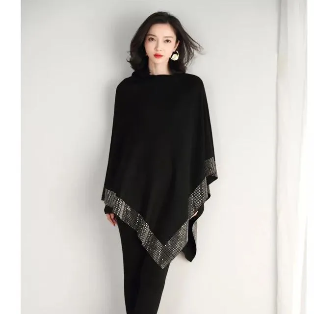 Women's One Size Solid Stylish Knitted Cape Poncho