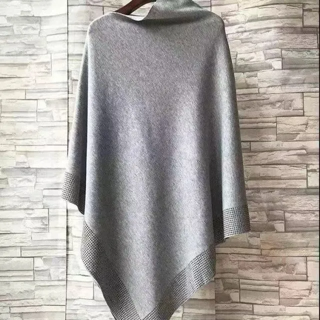 Women's One Size Solid Stylish Knitted Cape Poncho