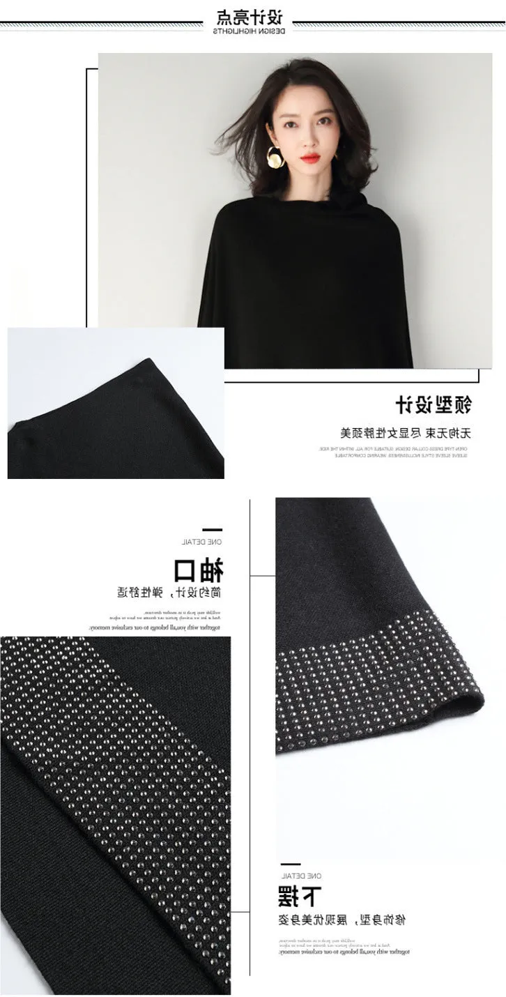 Women's One Size Solid Stylish Knitted Cape Poncho