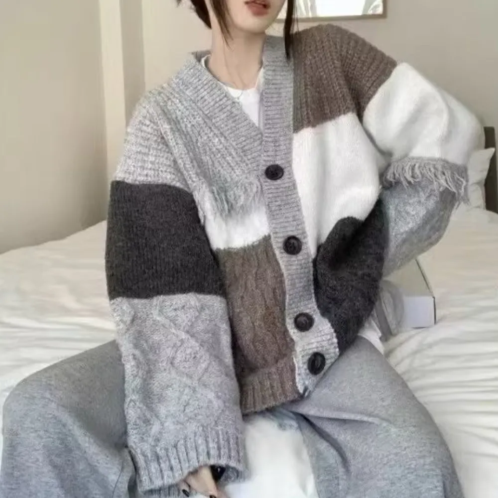 Women's Patchwork Fringed Knitted Cardigan