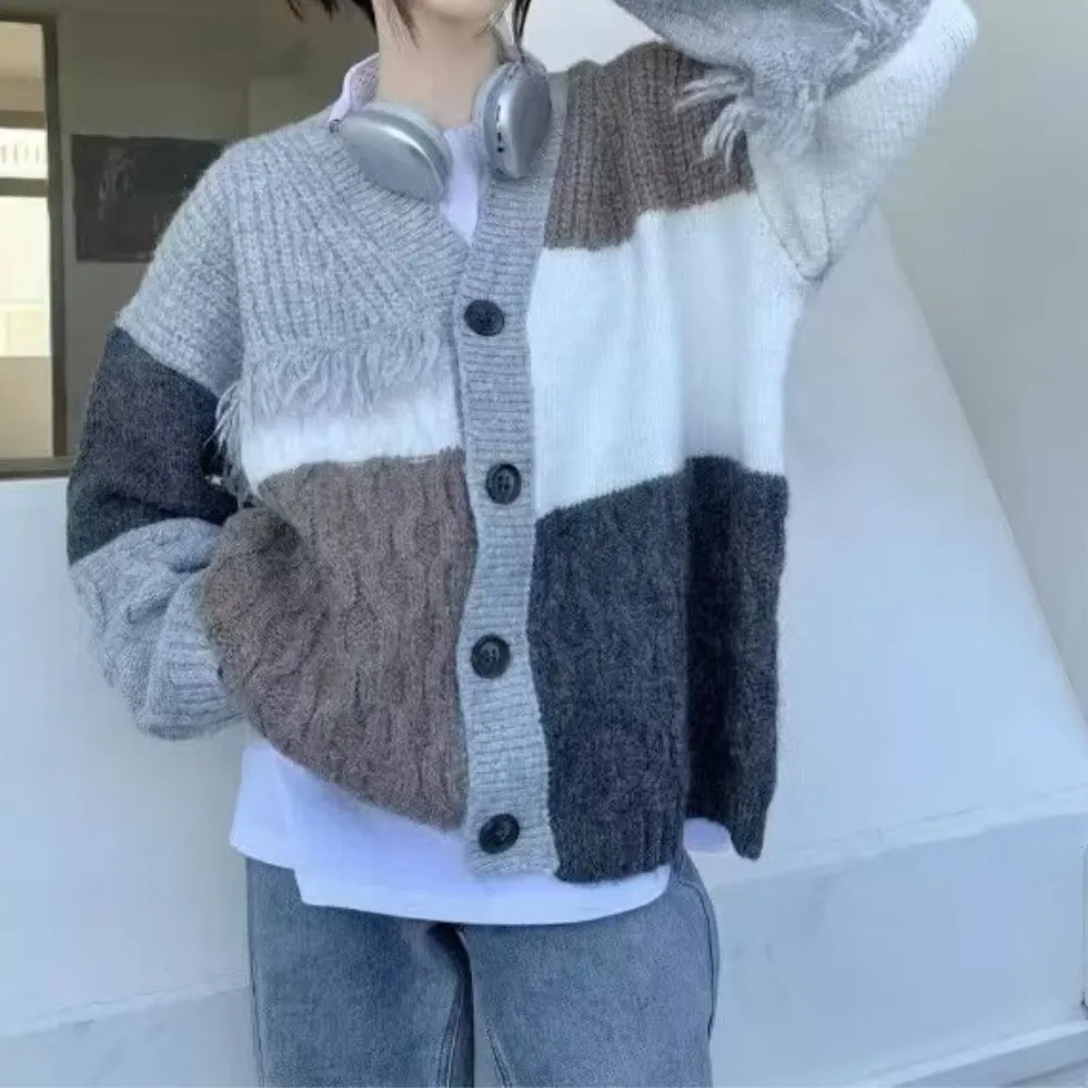 Women's Patchwork Fringed Knitted Cardigan