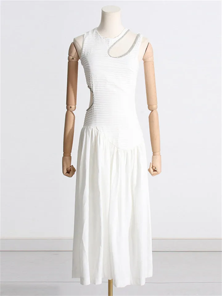 Women's Personality Hollow Out Sleeveless Pleated Dress