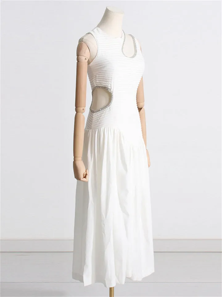 Women's Personality Hollow Out Sleeveless Pleated Dress
