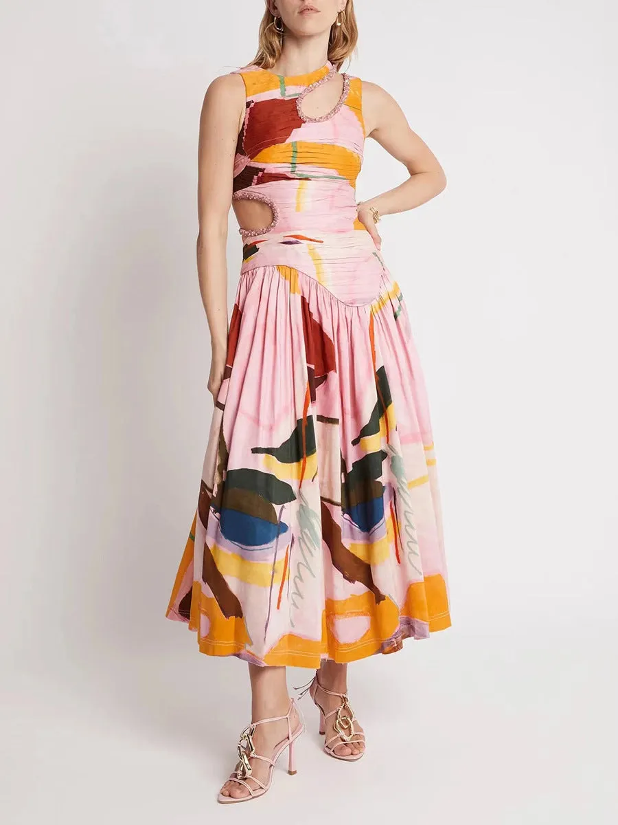 Women's Personality Hollow Out Sleeveless Pleated Dress