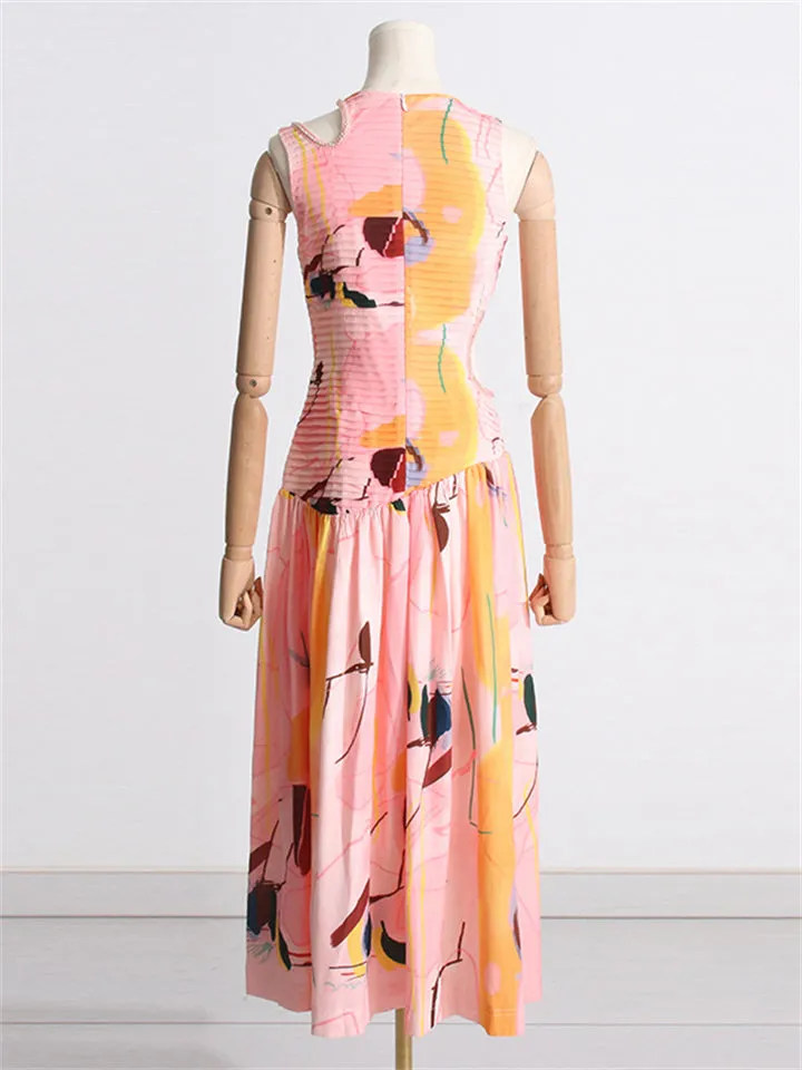 Women's Personality Hollow Out Sleeveless Pleated Dress