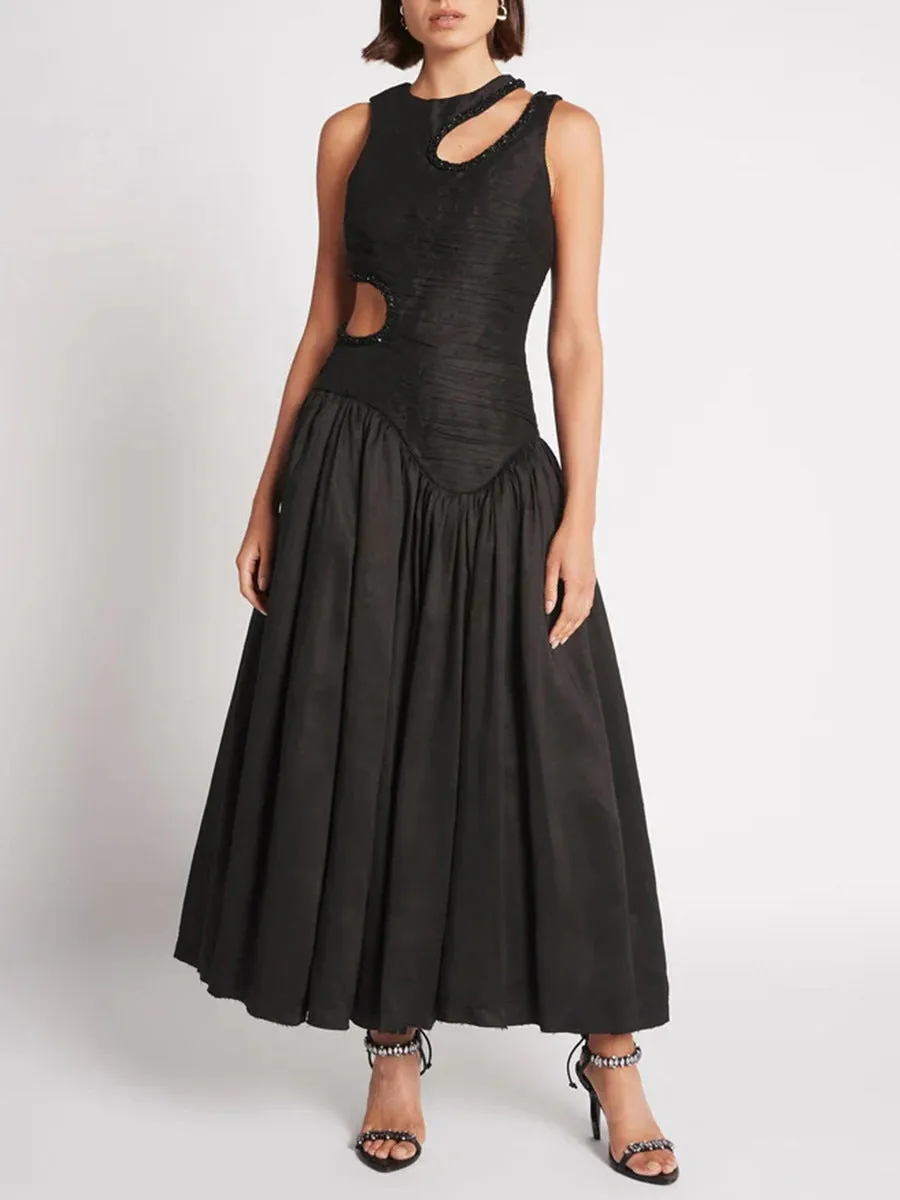 Women's Personality Hollow Out Sleeveless Pleated Dress