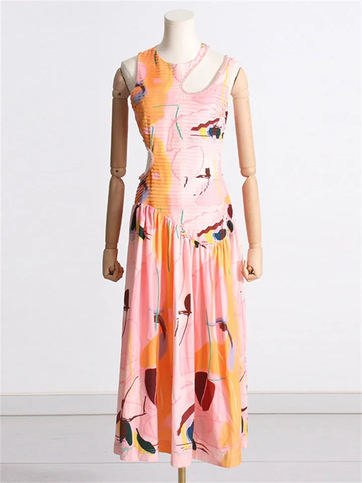 Women's Personality Hollow Out Sleeveless Pleated Dress