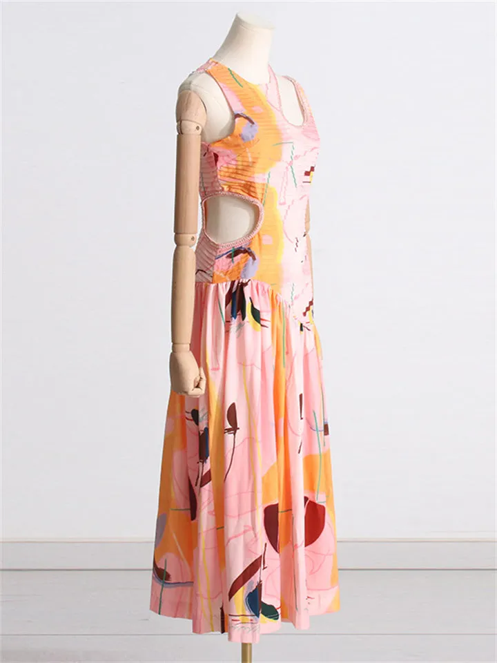 Women's Personality Hollow Out Sleeveless Pleated Dress