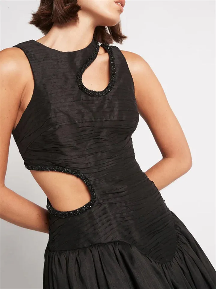 Women's Personality Hollow Out Sleeveless Pleated Dress