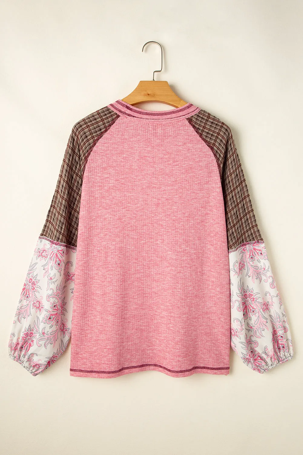 Women's Plaid Floral Patchwork Round Neck Long Sleeve Top | Fashionable and Comfortable Shirt