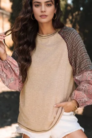 Women's Plaid Floral Patchwork Round Neck Long Sleeve Top | Fashionable and Comfortable Shirt