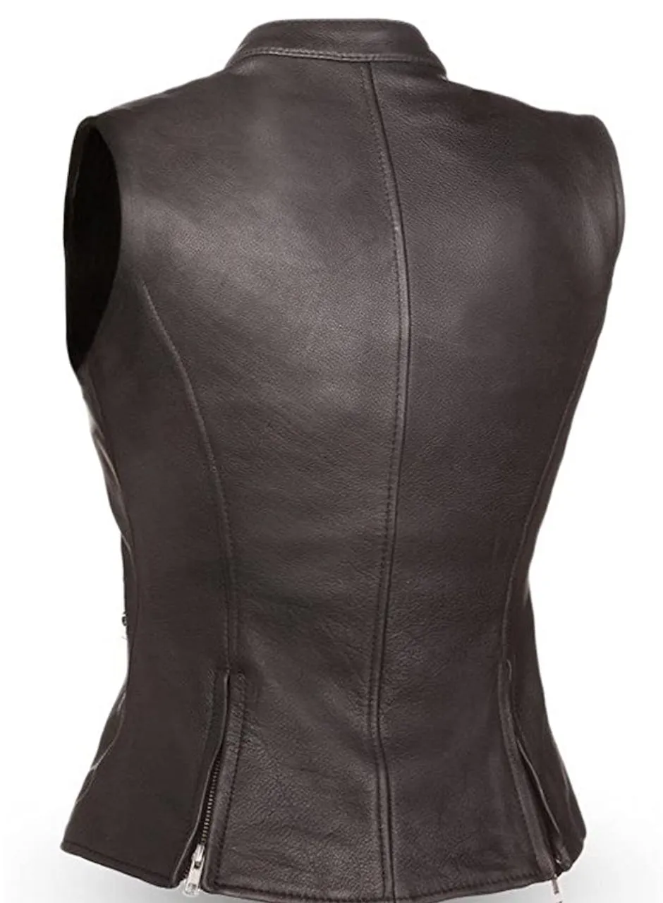 Women's Split Leather Motorcycle Vest With Two Gun Pockets
