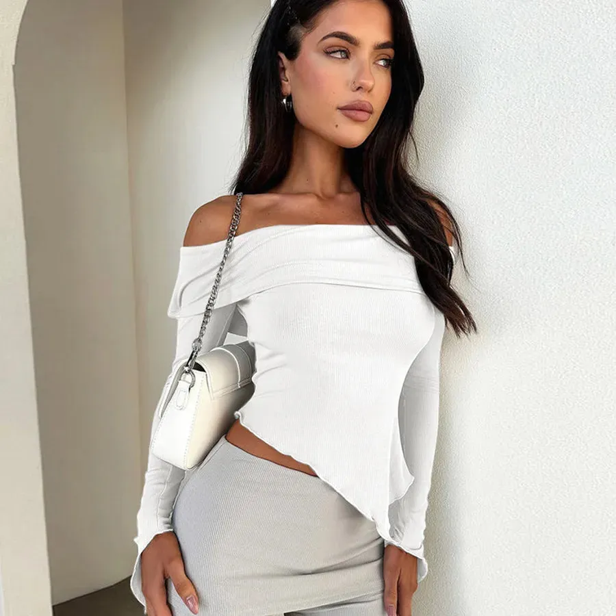 Women's T-shirt Long Sleeve T-Shirts Patchwork Sexy Solid Color