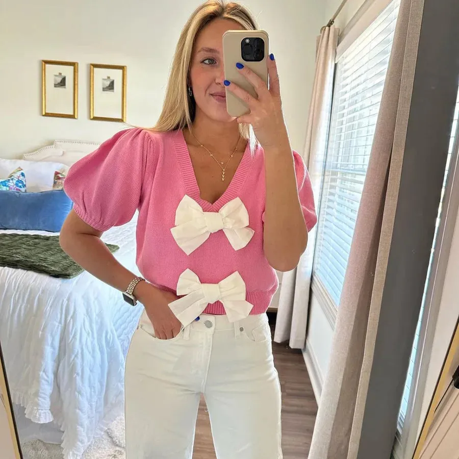 Women's T-shirt Short Sleeve Sweaters & Cardigans Patchwork Bowknot Vacation Bow Knot