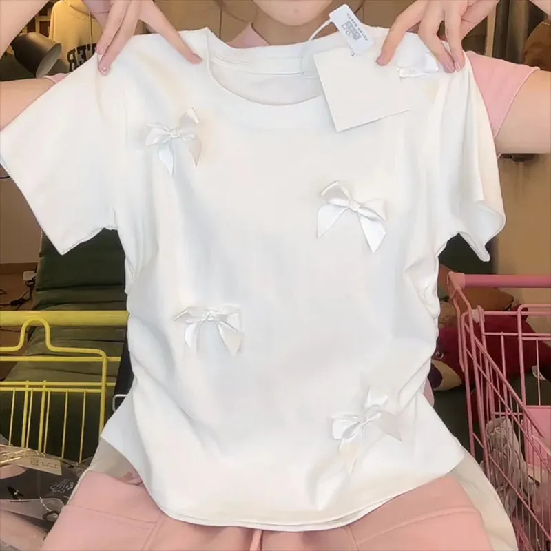 Women's T-shirt Short Sleeve T-Shirts Patchwork Casual Preppy Style Solid Color Bow Knot