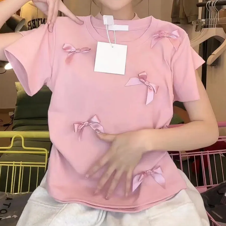 Women's T-shirt Short Sleeve T-Shirts Patchwork Casual Preppy Style Solid Color Bow Knot